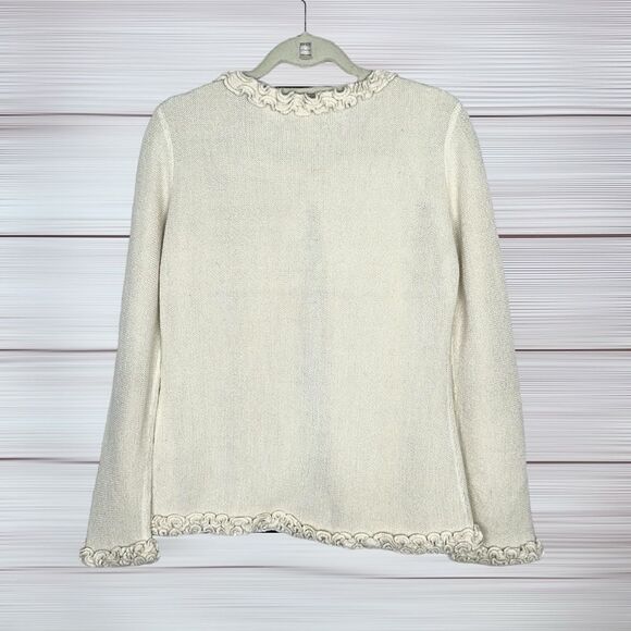 All Alpaca Ivory Cardigan Sweater Ruffle Details Hidden Button Closure M-L - Picture 12 of 14